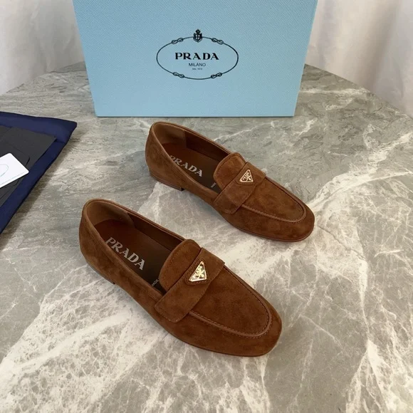 Prada | Shoes | Prada Womens Tan Suede Slipon Loafers | Poshmark